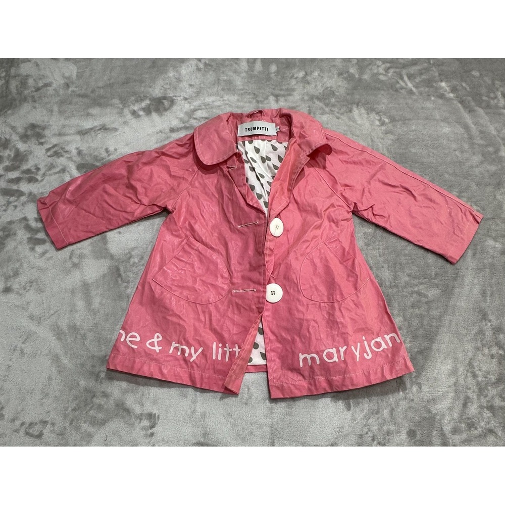 Trumpette Raincoat Girls Size 2-3 Pink Lined Vinyl 2 Button‎ Collared EUC
